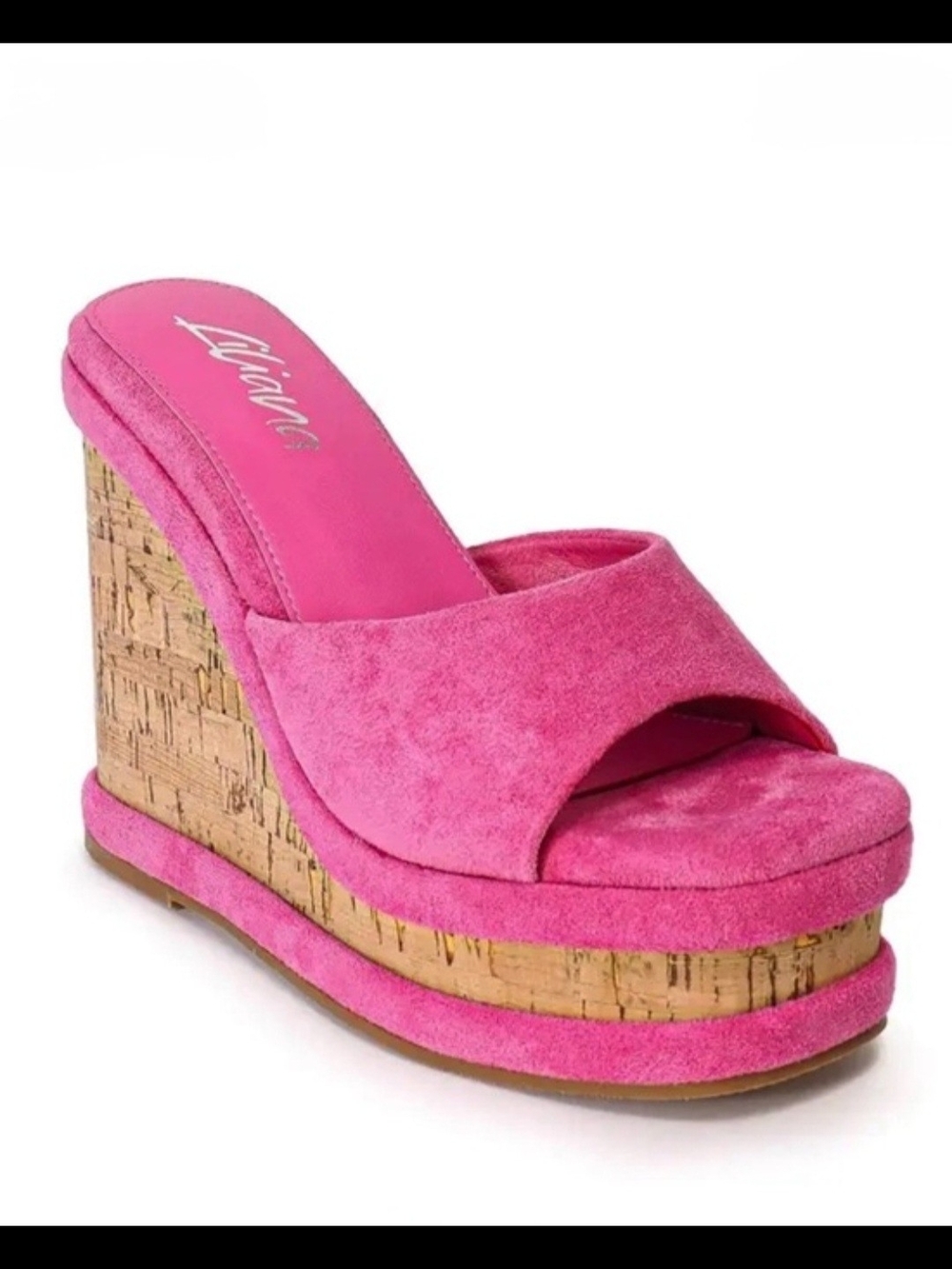 Liliana Pink Madeline Cork Wedge Platform Mules 8